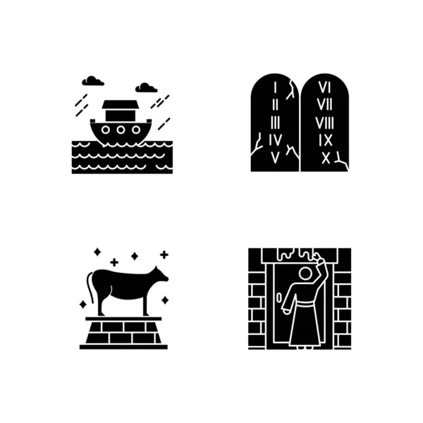 Bijbelverhalen glyph iconen ingesteld. Het pascha, de overstromingsmythen., — Stockvector