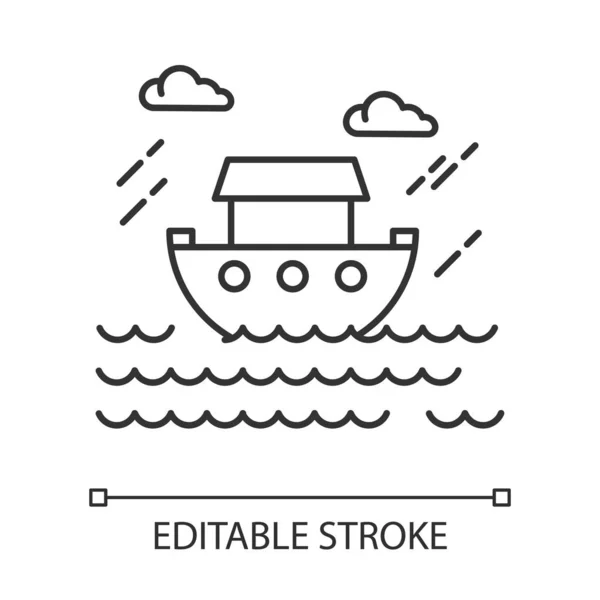 홍수 성경 이야기 선형 아이콘. 노아 아크. 항해하는 신성 한 배 — 스톡 벡터