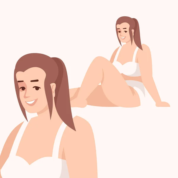 Mujer vestida con traje de baño de dos piezas ilustración vector plano. Pl — Vector de stock