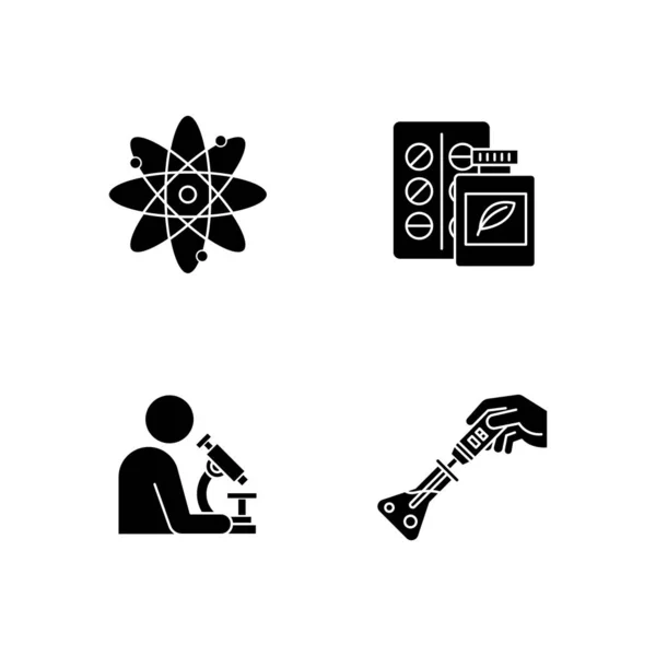 Science development glyph icons set. Biotechnologies products. E — Stock Vector