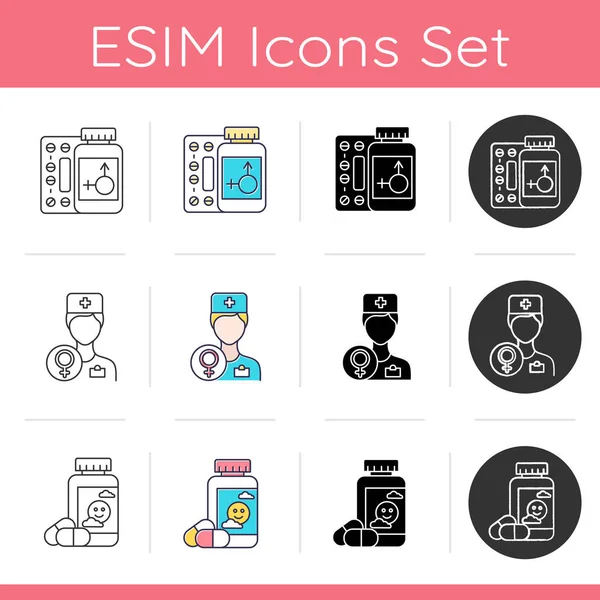 Predmenstrual syndrome icons set. Hormone replacement therapy. G — Stok Vektör