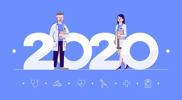 Professions 2020 flat banner vector template. Doctors isolated c