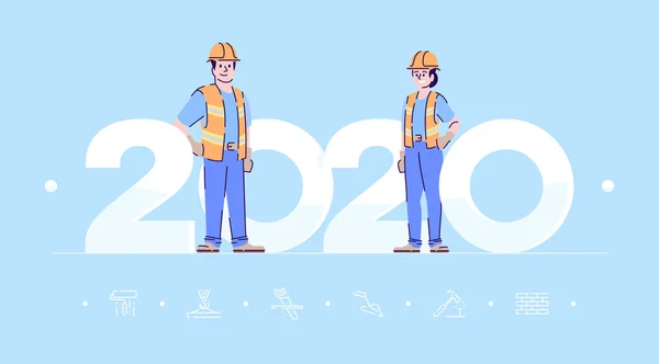Profesiones 2020 plantilla de vector de banner plano. Trabajadores de la carretera isola — Archivo Imágenes Vectoriales