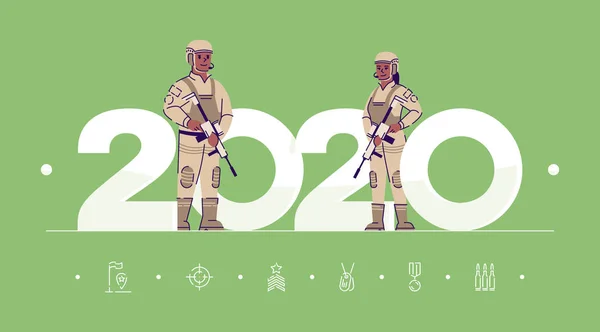 Профессии 2020 плоский векторный шаблон баннера. Солдаты изолированы — стоковый вектор