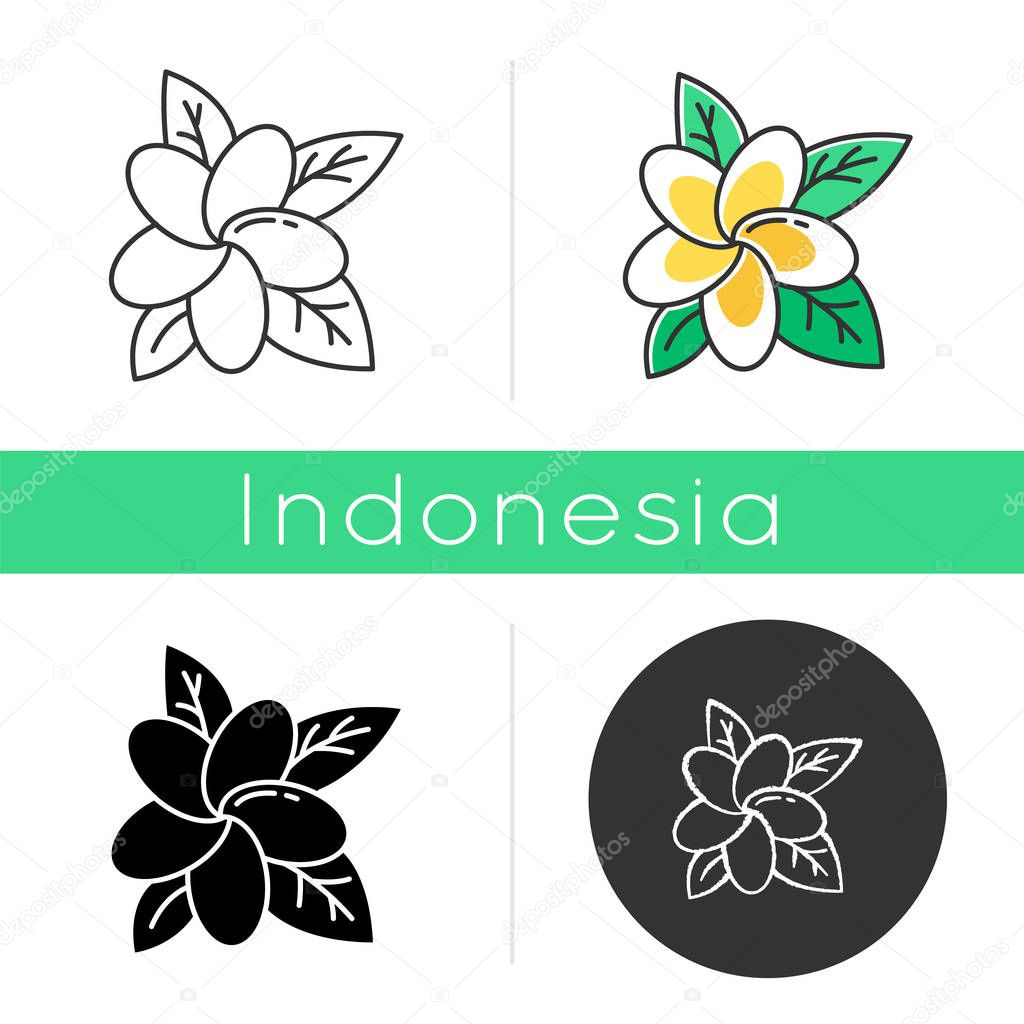 Plumeria Icon Exotic Region Flowers Flora Of Indonesian Islands Tropical Plants Blossom Of Frangipani Nature Of Bali Linear Black Chalk And Color Styles Isolated Vector Illustrations Premium Vector In Adobe Illustrator