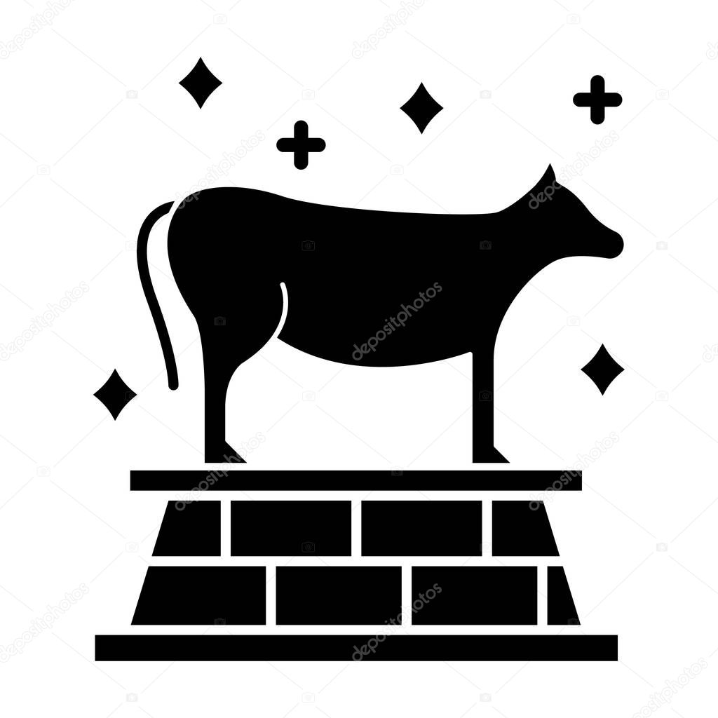 Golden Calf Bible story glyph icon. Animal idol, bull representation. Holy book scene plot. Exodus Biblical narrative. Silhouette symbol. Negative space. Vector isolated illustration