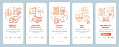 Ödeme sistemleri mobil uygulama sayfa vektör şablonunda. Elektronik ödeme. Doğrudan banka hesabı. Doğrusal çizimlerle web sitesinin basamaklarını incele. Ux, Ui, Gui akıllı telefon arayüzü kavramı