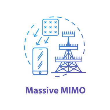 Muazzam Mimo konsept ikonu. Telekomünikasyon kulesi. 5G teknolojisi ince çizgi çizimi fikri. Küresel kapsama. Yüksek hızlı bağlantı. Vektör izole çizim. Düzenlenebilir vuruş