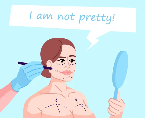 Chirurgie Plastique Addiction Plat Vecteur Couleur Illustration Suis Pas Jolie — Image vectorielle
