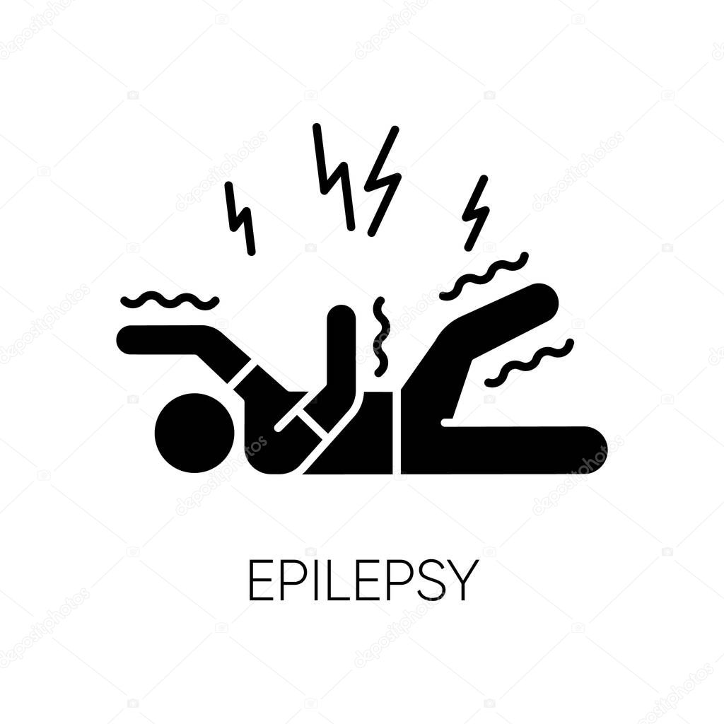 Epilepsy glyph icon. Convulsive seizure. Shaking and tremor. Movement trouble. Epileptic stroke. Abnormal activity. Mental disorder. Silhouette symbol. Negative space. Vector isolated illustration