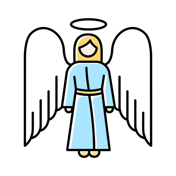 Angel Color Icon Biblical Archangel Human Figure Robe Wings Halo — Stock Vector