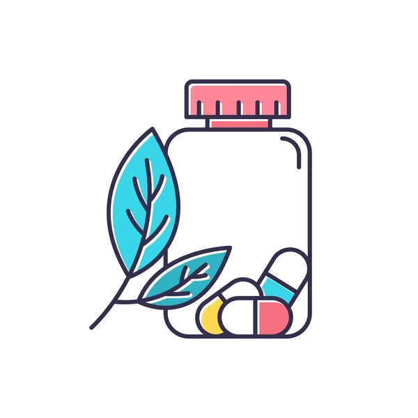 Växtbaserade Piller Färg Ikon Homeopati Och Helhetssyn Ekologisk Medicin Naturligt — Stock vektor