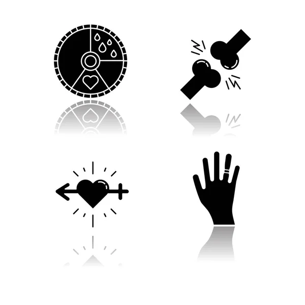 Predmenstrual Syndrome Drop Shadow Black Glyph Icons Set Menstrual Cycle — 스톡 벡터