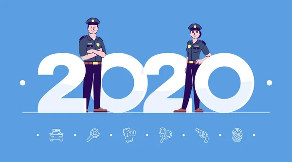 Profesiones 2020 Plantilla Vector Banner Plano Policías Aislados Personajes Dibujos — Archivo Imágenes Vectoriales