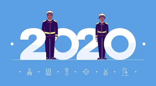 Profesiones 2020 Plantilla Vector Banner Plano Oficial Militar Aislado Personajes — Archivo Imágenes Vectoriales