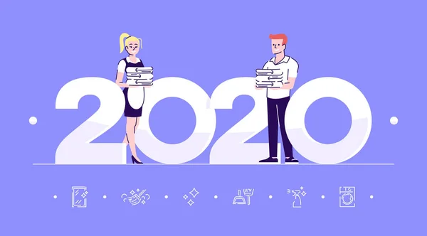 Profesiones 2020 Plantilla Vector Banner Plano Limpiadores Personajes Dibujos Animados — Archivo Imágenes Vectoriales