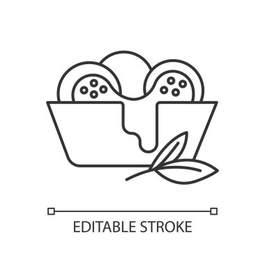 Peynirli ekmek pikseli mükemmel doğrusal simge. Arancini. Po de queijo..