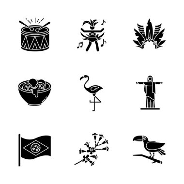 Brezilya kültürü siyah kabartma sembolleri beyaz uzaya dizilmiş. Gelenek