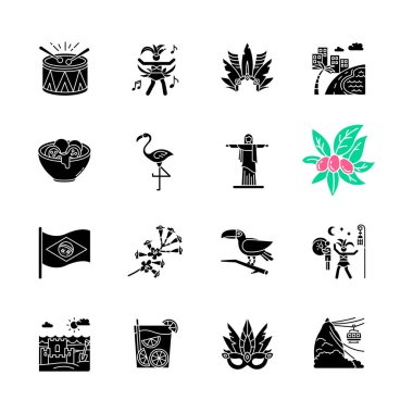 Brezilya karnaval simgeleri beyaz uzaya dizilmiş. Sokak 