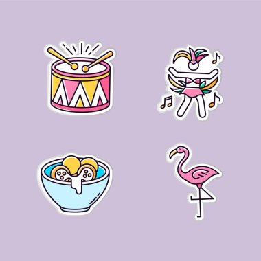 Brezilya karnavalı basılabilir yamaları. Geleneksel müzik. Rgb kol