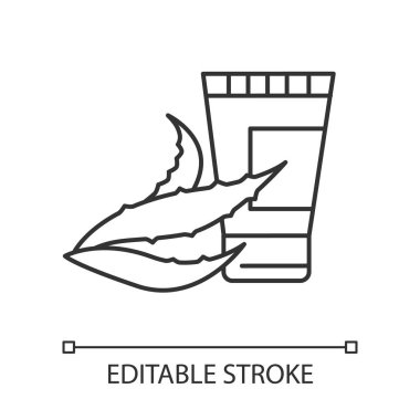 Organik krem piksel mükemmel doğrusal simge. Aloe vera extr ile jel