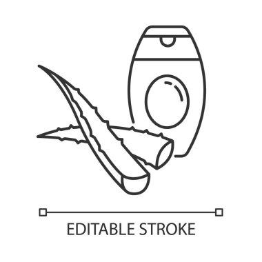 Aloe vera şampuan pikseli mükemmel doğrusal ikon. Bitki tabanlı gövde