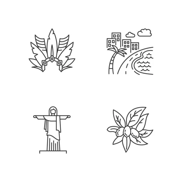 Brazil pixel perfect linear icons set. Crown with plumage. South — Stock Vector