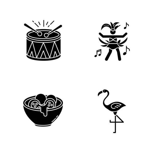 Brazylijskie karnawałowe czarne ikony glifów ustawione na białej przestrzeni. Traditi — Wektor stockowy