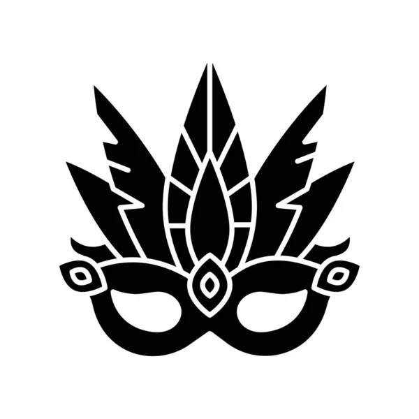 Máscara de mascarada icono glifo negro. Ropa de cabeza tradicional con ciruela — Vector de stock