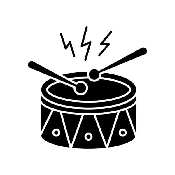 Барабан с барабанными палочками, икона черного знака. Музыкальный инструмент. Брази — стоковый вектор