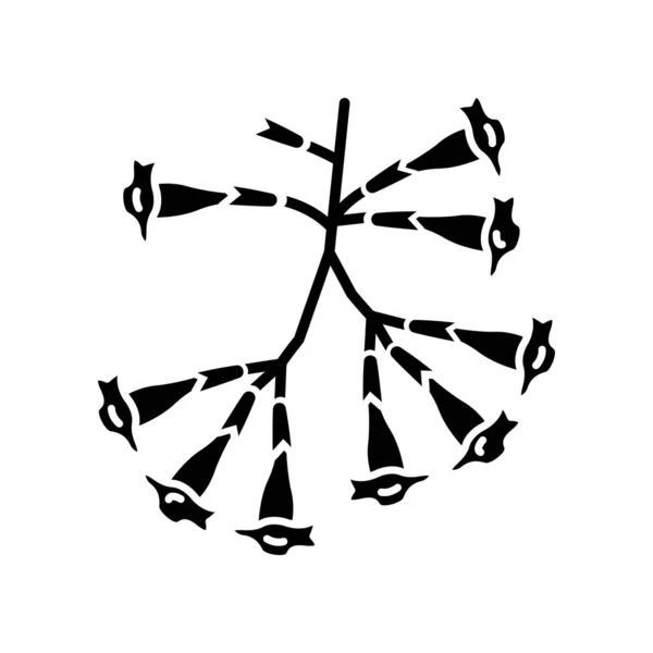 Plumeria icono de glifo negro. Ipe tree. Flor tropical. Frangipán — Vector de stock