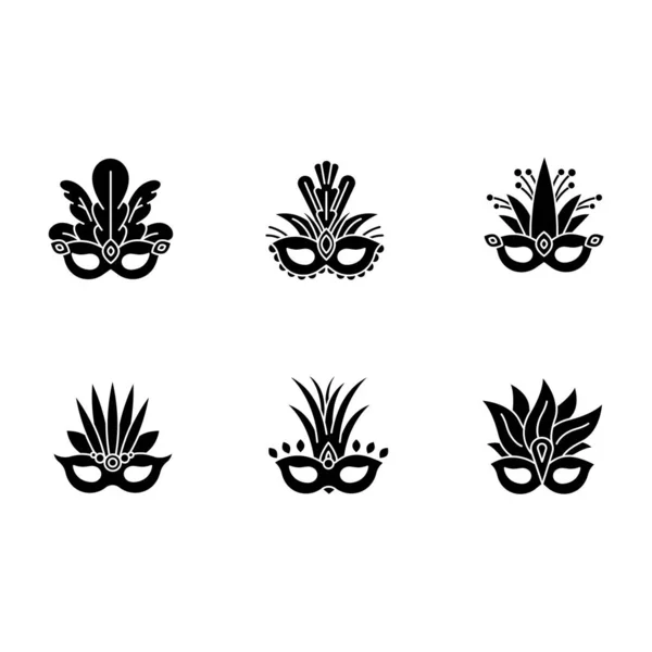Máscaras de máscaras de glifo negro iconos establecidos en el espacio en blanco. Tradición — Vector de stock