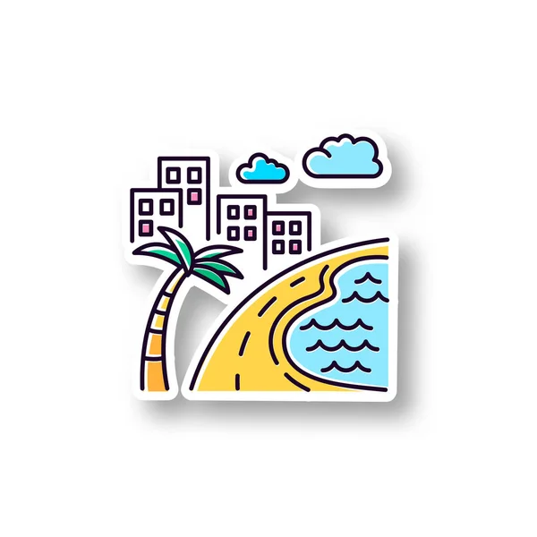 Parche de playa del océano Brasil. Pegatina imprimible a color RGB. Rascacielos — Archivo Imágenes Vectoriales