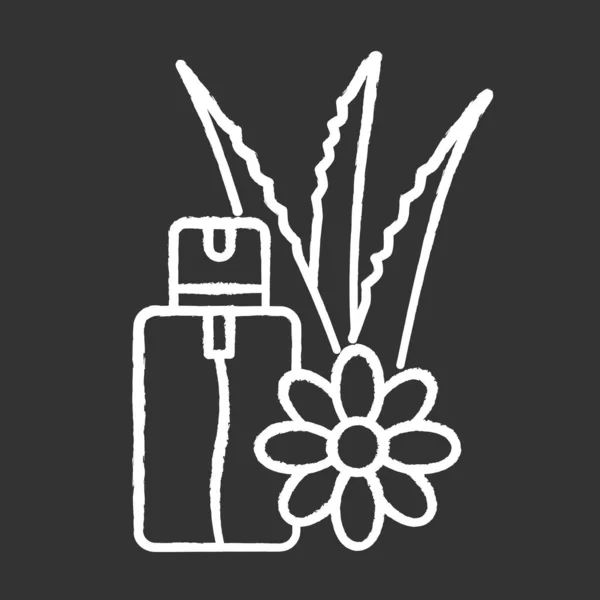Aloe vera spray de emergencia tiza icono blanco sobre fondo negro . — Vector de stock