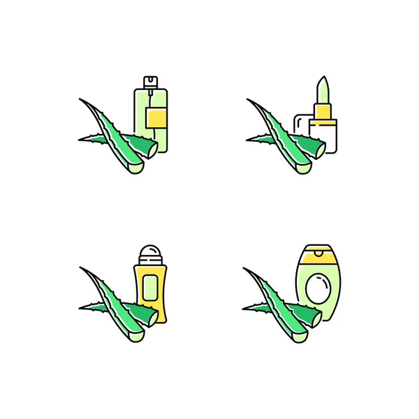 Ensemble d'icônes de couleur verte Aloe vera. Spray hydratant. Antivieillissement — Image vectorielle