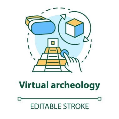Virtual archeology concept icon. Computer simulations of cultura clipart