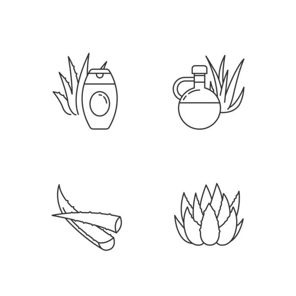 Conjunto de iconos lineales perfectos de píxeles de Aloe vera. Brotes botánicos. MEDIA — Vector de stock