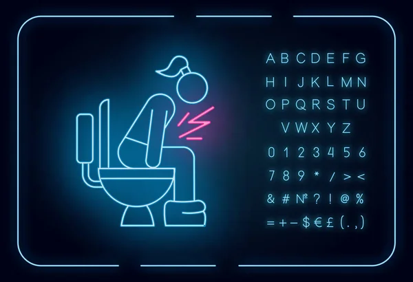 Diarrhea neon light icon. Digestive tract disease. Illness and s — 스톡 벡터