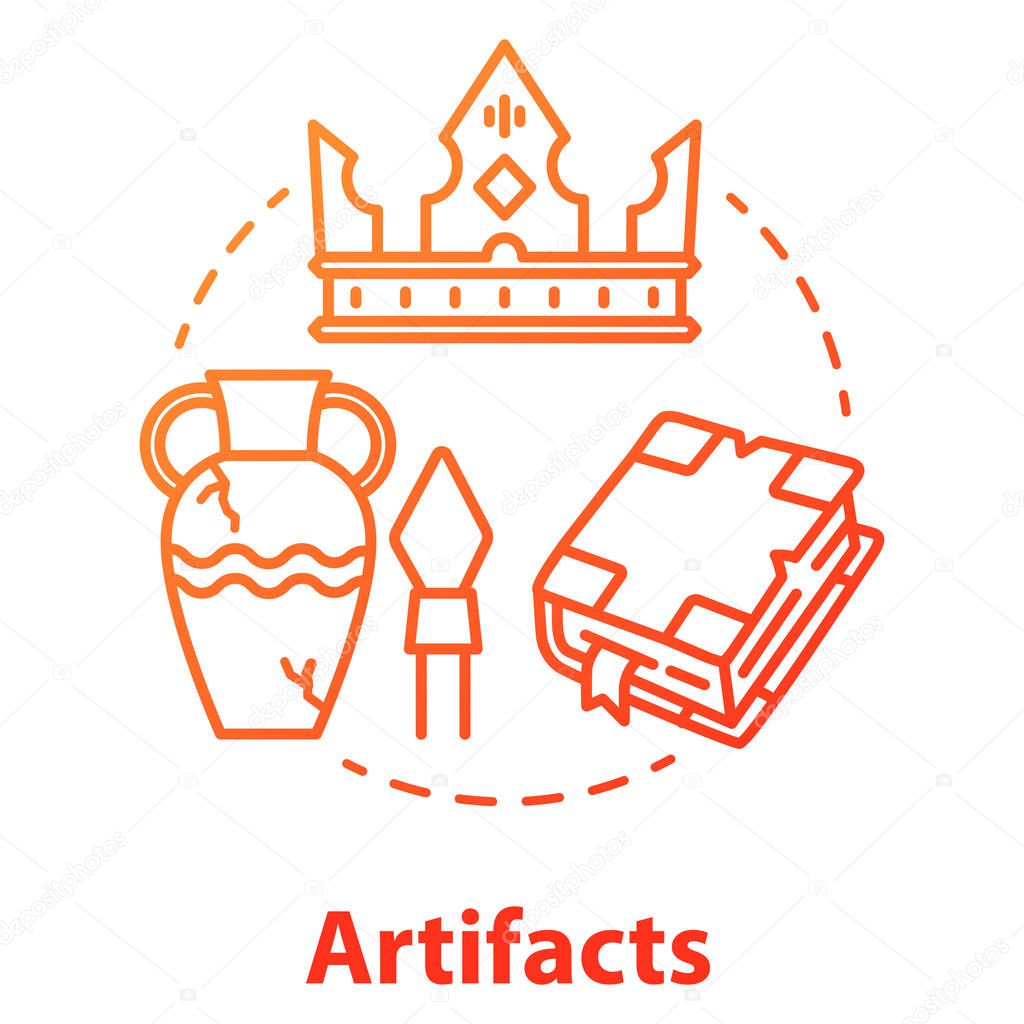 Artifacts concept icon. Ancient treasures. Museum exhibits. Arch