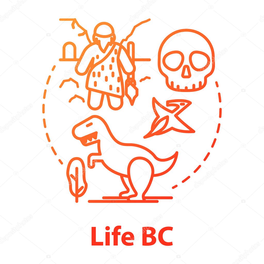 Life BC concept icon. Paleontological research. Studying develop