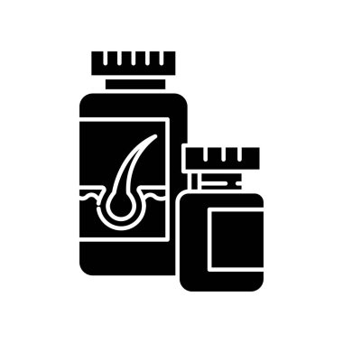 Haplar siyah kabartma simgesi. Sağlıklı saçlar için vitamin takviyesi