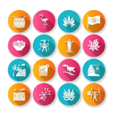 Brezilya karnaval düz tasarımı uzun gölge sembolleri seti. Sahne