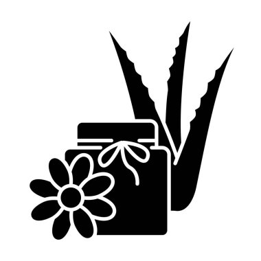 Vejetaryen ağda siyah kabartma ikonu. Çiçek özlü krema. Organik!