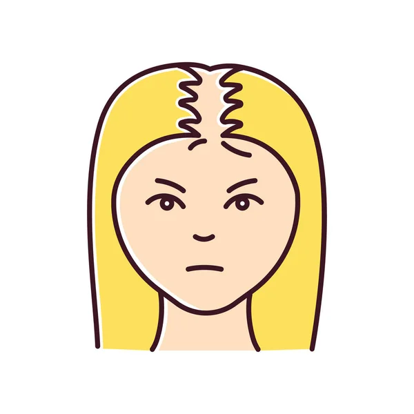 Kadın saç kaybı Rgb renk ikonu. Alopecia hastası bir kadın. Saç dökülmesi. — Stok Vektör
