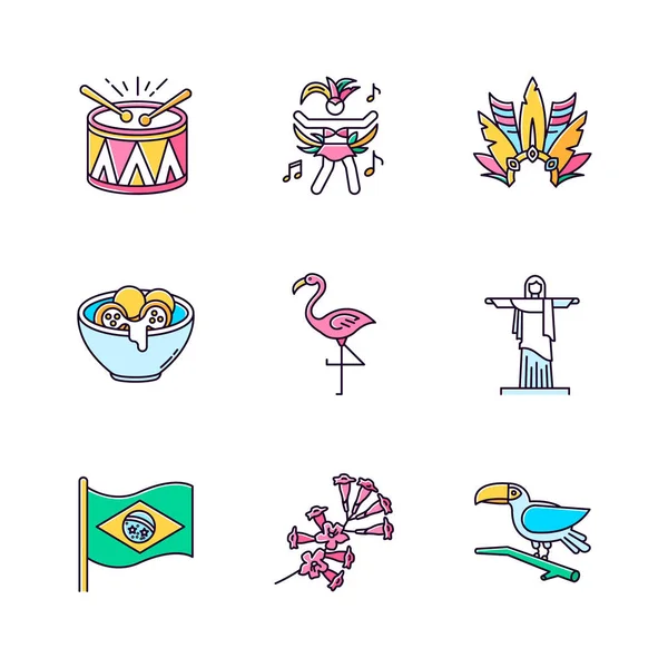 Set di icone di colore RGB rosa cultura brasiliana. Masquera tradizionale — Vettoriale Stock