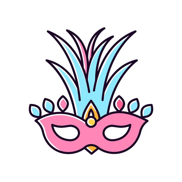 Mascarada máscara rosa icono de color RGB. Ropa de cabeza tradicional con p — Vector de stock