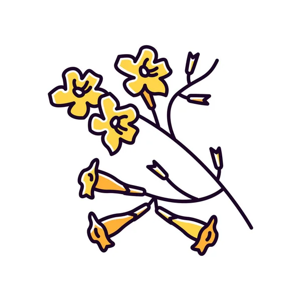 プルメリアイエローRGBカラーアイコン。イペの木熱帯の花ブラズ — ストックベクタ