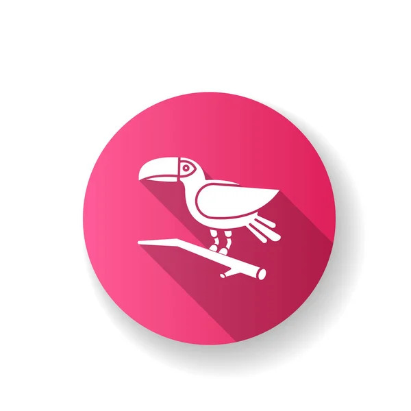 Toucan rózsaszín lapos design hosszú árnykép ikon. Egzotikus madár. Melltartó — Stock Vector