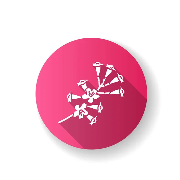 Plumeria rosa disegno piatto lunga ombra icona di glifo. Foglia di albero immaturo — Vettoriale Stock
