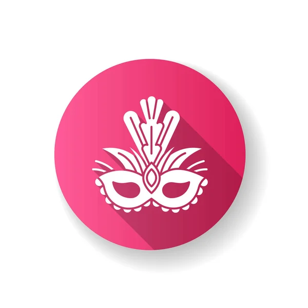 Masquerade mask pink flat design long shadow glyph icon. Traditi — Stock Vector